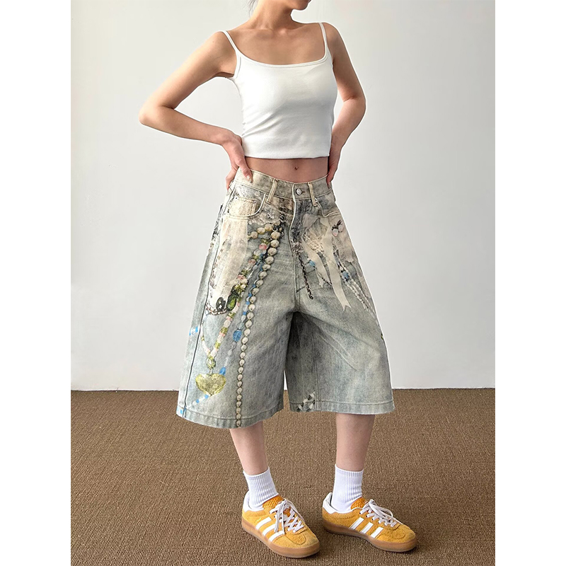 Embroidery Design 3D - Luźne dżinsowe szorty unisex w stylu
