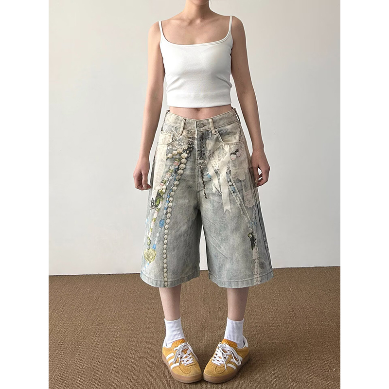 Luźne dżinsowe szorty unisex w – Embroidery Design 3D recenzja i cena